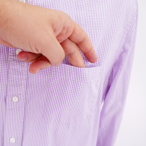 Indochino White Purple Check Collared Dress Shirt XL Pocket Front Cotton - Picture 3 of 10